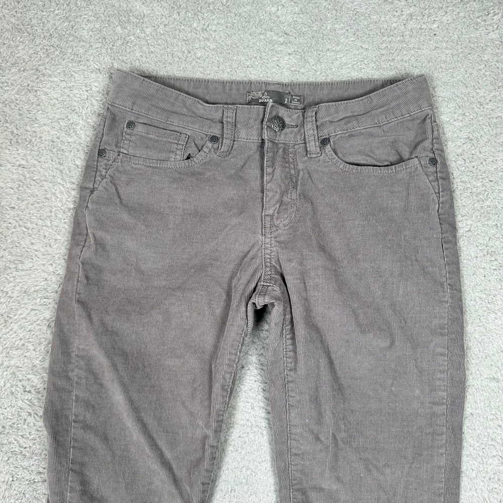 Prana Gray Organic Cotton Stretch‎ Corduroy Slim Pants Womens Size 2 Stretch EUC - Picture 3 of 10